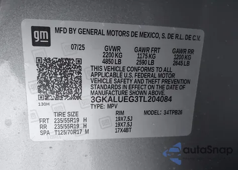 2026 GMC Terrain Awd Elevation from USA, damaged, VIN 3GKALUEG3TL204084